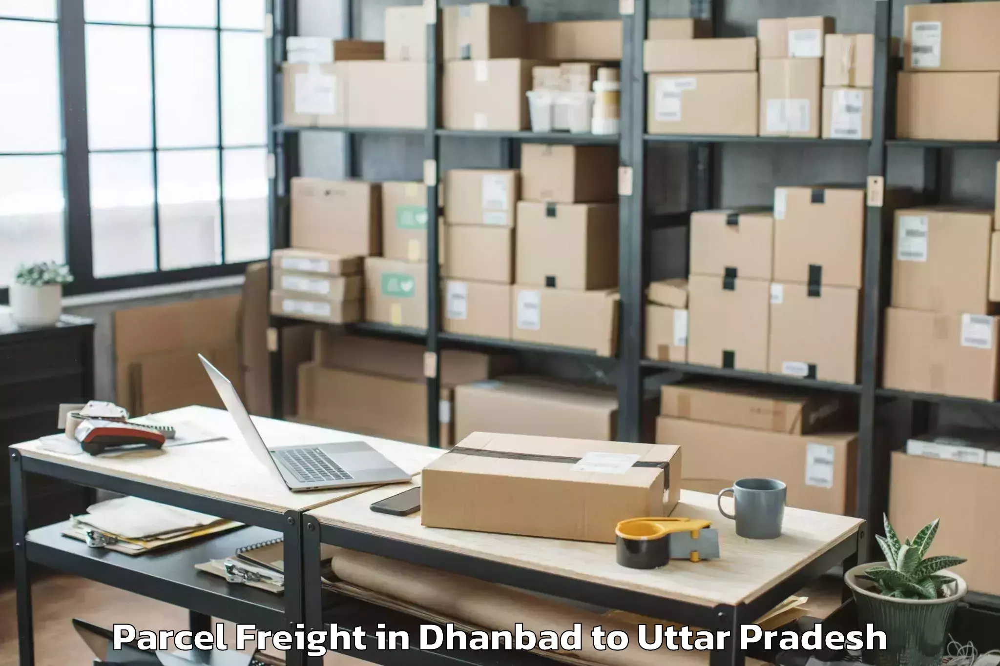 Easy Dhanbad to Kirakat Parcel Freight Booking